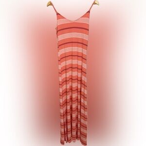 SO Maxi Dress Adjustable Spaghetti Straps, Shelf Bra Coral Stripe Size S